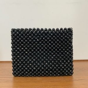 Vintage Small Beaded Black Evening Hand Bag Clutch Purse Lined MCM 60s / 70s
